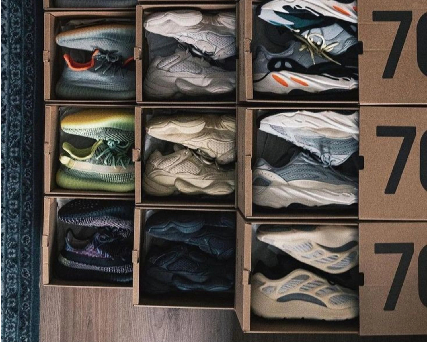 Adidas Yeezy Sneaker Collection Image. The image showcases various Yeezy shoes.