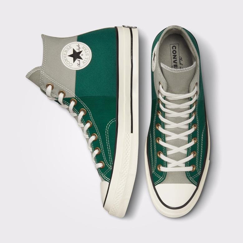 Side view of Converse Chuck 70 Colorblocked Unisex Green Sneaker, displaying the hoops for elevated style.