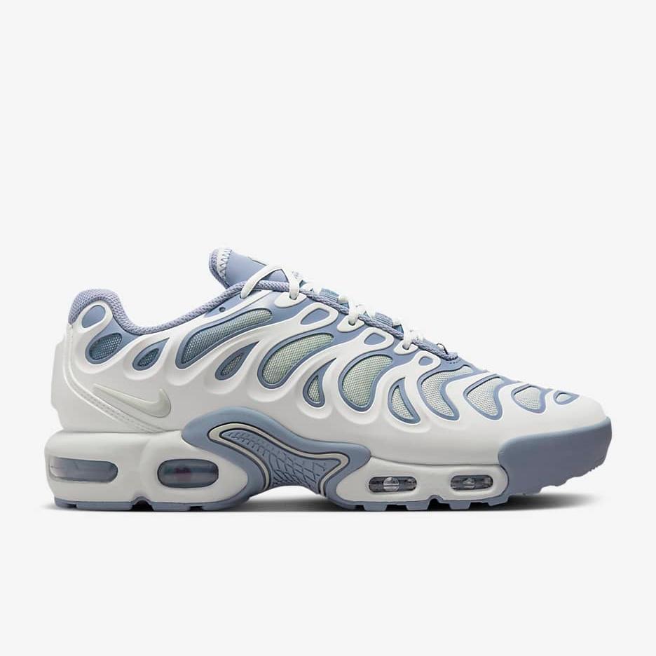 Nike Air Max Plus Drift Women's Summit White side view showing Tuned Air cushioning and sleek upper design