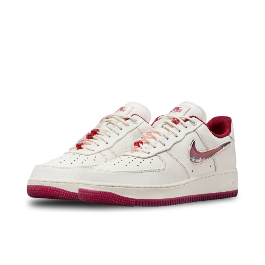 Nike Air Force 1 "Valentine’s Day" 2024 Edition two pairs facing left showing the cool red swoosh.