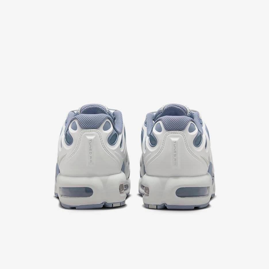 Back view of Nike Air Max Plus Drift Women’s Summit White highlighting the signature air-cushioned heel.