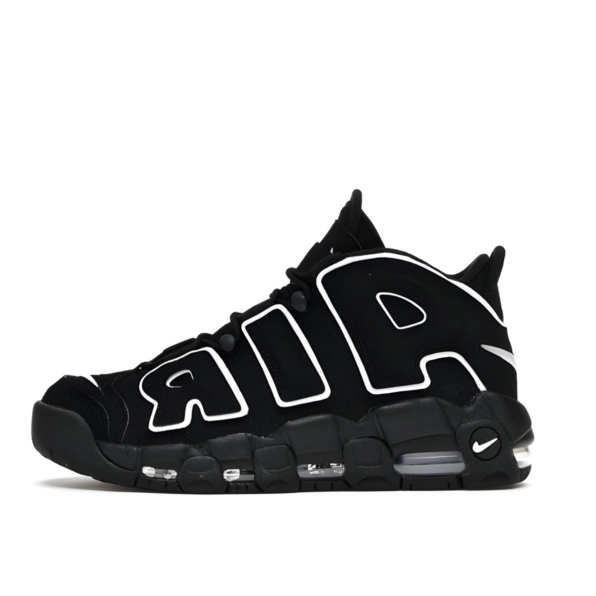 Nike Air More Uptempo Black and White Color way Product image. 