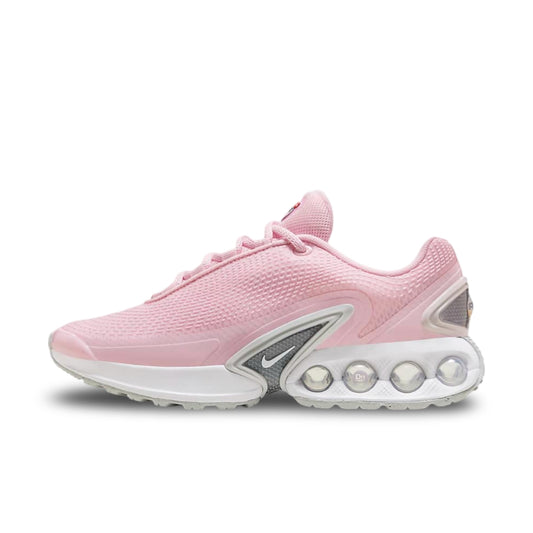 Nike Air Max Dn Pink Foam showing the pink upper and gray Metallic Swoosh and Air Bubbles.