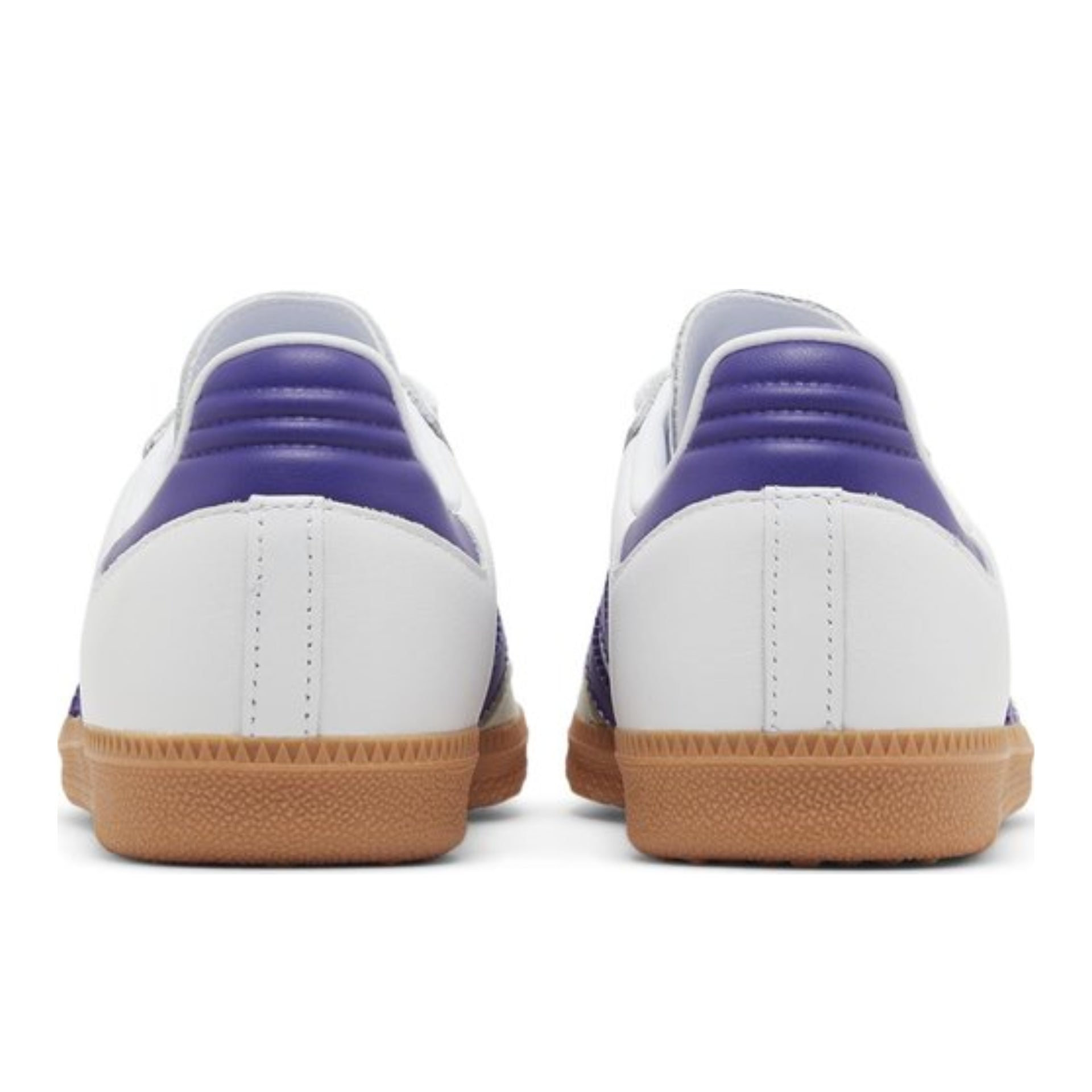 adidas Men's Samba OG White sneakers with Purple Stripes, leather and suede upper, and gum sole for a retro-inspired, stylish look.